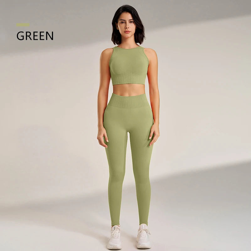Yoga Clothing Set Women'S High Waisted Leggings and Top Two Piece Seamless Fitness Exercise Clothing Fitness Underwear plus Size