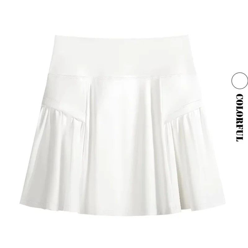 Women Tennis Skirt Set Summer Slim Fit Lightweight Gym Outfit 2 Piece Sport Top Skort Suit 2Pcs Tracksuit Ladies Golf Wear
