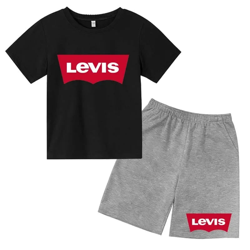 Summer T-Shirt Kids Set 4-13 Years Boys Girls Casual Short Sleeve Crew Neck T-Shirt + Shorts Flower Letter Mixed Print Clothing