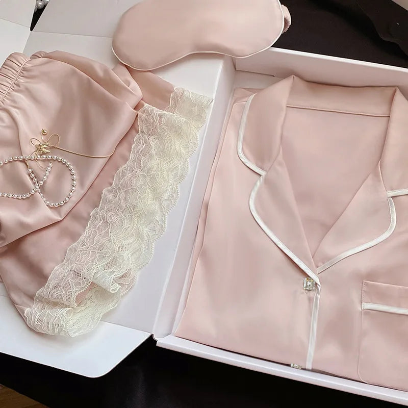 New Ice Silk Pajamas Women'S Summer Simple Ins High Value Sweet Girl Short-Sleeved Pajamas Homewear Summer Women'S Clothing