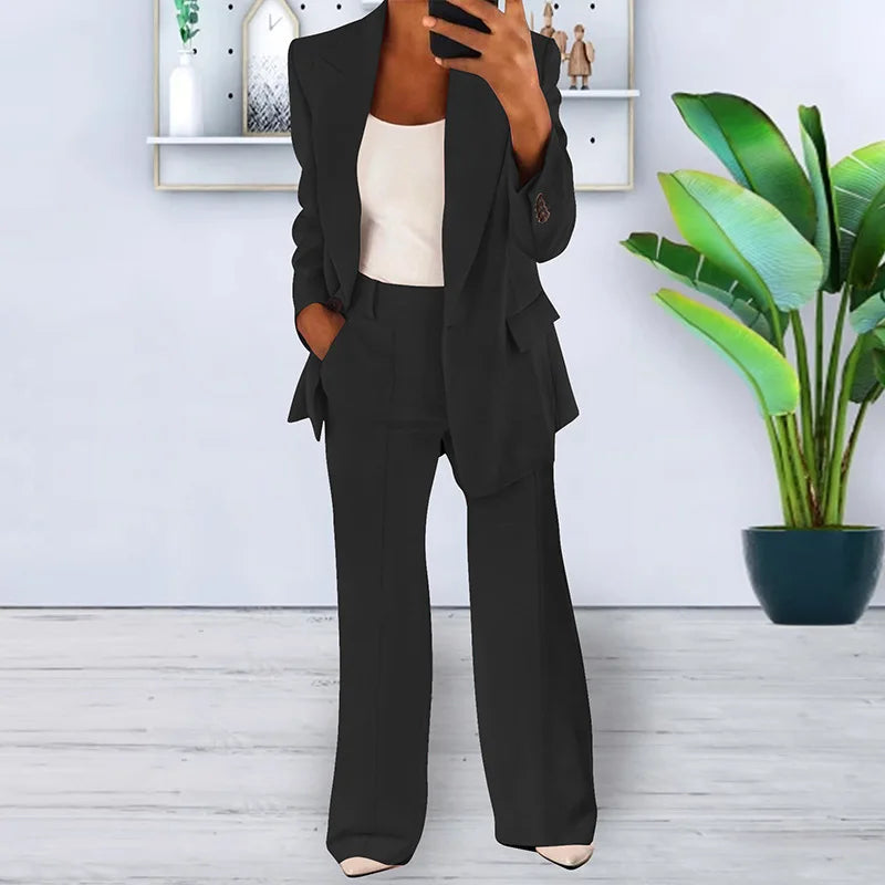 Fashion Women Solid Color 2 Piece Blazer Set Long Sleeve Casual Pocket Suit for Office Lady Can Also Be Purchased Separately