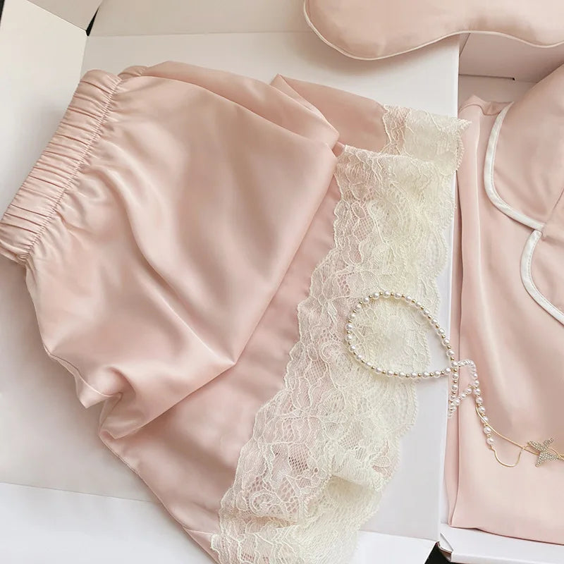 New Ice Silk Pajamas Women'S Summer Simple Ins High Value Sweet Girl Short-Sleeved Pajamas Homewear Summer Women'S Clothing