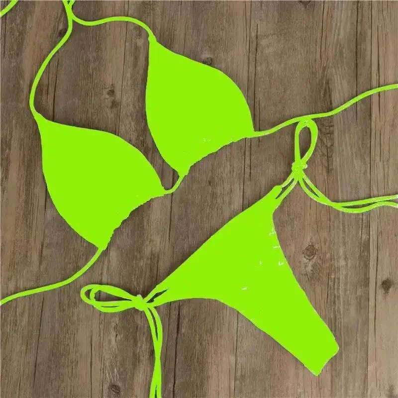 Sexy Bikini Set New Solid Color Bikinis Halter Neck Strap Thong Swimwear Bathing Suit Women 2 Pcs/Set Swimsuit Set for Beach