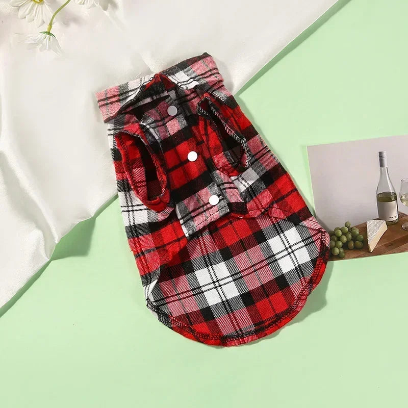 Dog Shirts British Style Plaid Pet Dog Clothes for Small Dogs Cotton Puppy Cat Clothing French Bulldog Vest Chihuahua Summer