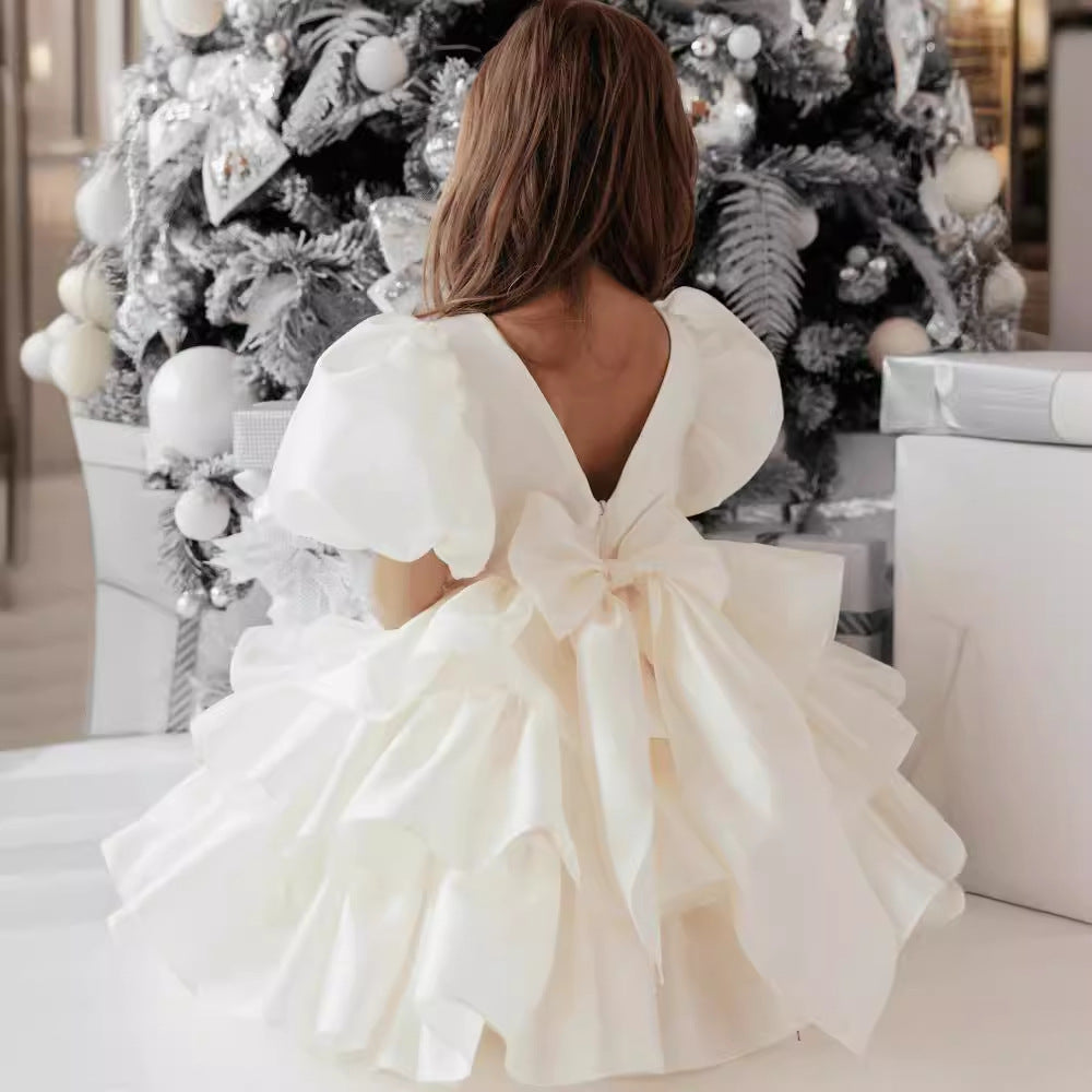 Dresses of Bride Fellow Kids Bow Short Sleeve
