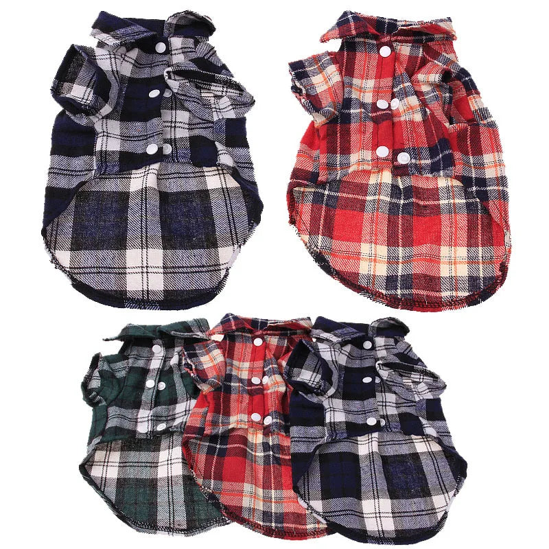 Small Dog/Cat Clothes Plaid Shirt Lapel Coat Jacket Clothes Tops Dog Accessories Clothes for Small Dogs Dog Shirts British Style