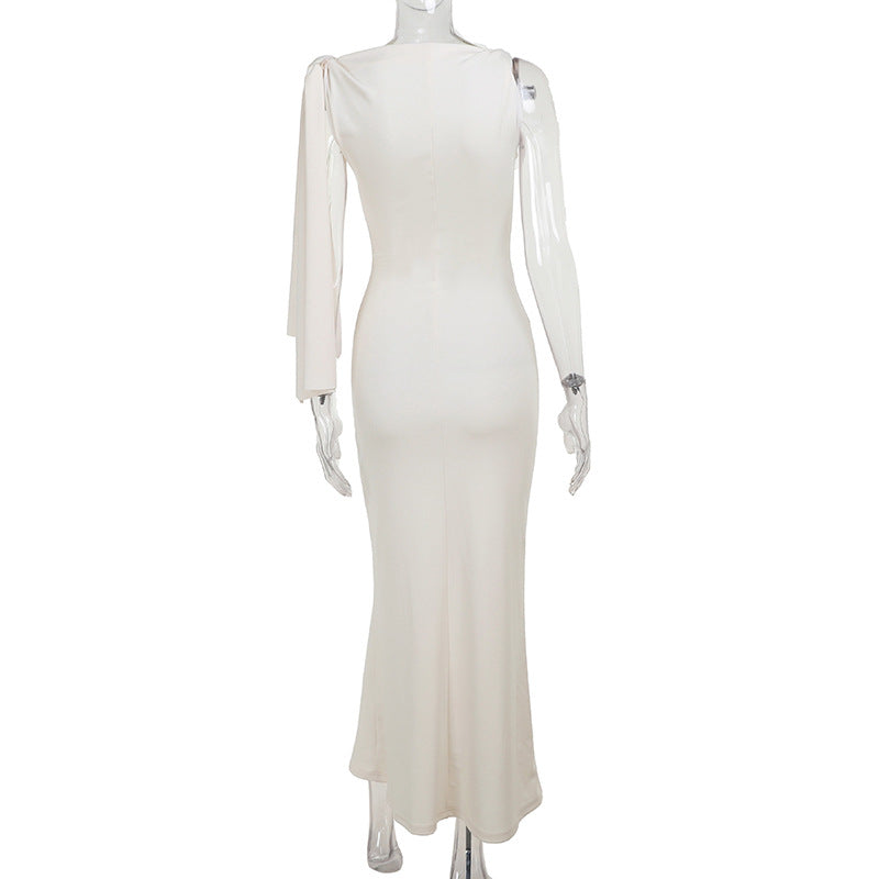 One-Shoulder Ribbon Long Dress Ins Fashion Slim Sleeveless Dresses for Evening Party Club Clothing Women