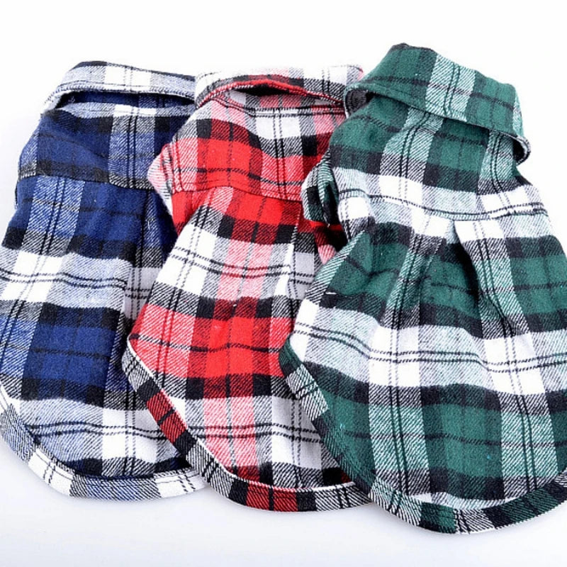Small Dog/Cat Clothes Plaid Shirt Lapel Coat Jacket Clothes Tops Dog Accessories Clothes for Small Dogs Dog Shirts British Style