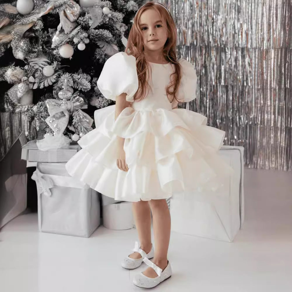 Dresses of Bride Fellow Kids Bow Short Sleeve