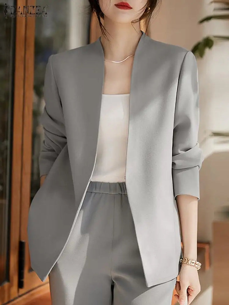 Woman Outwears  Autumn Cardigan Women Blazer Solid OL Work Suits Fashion Jackets Casual V Neck Long Sleeve Thin Coats