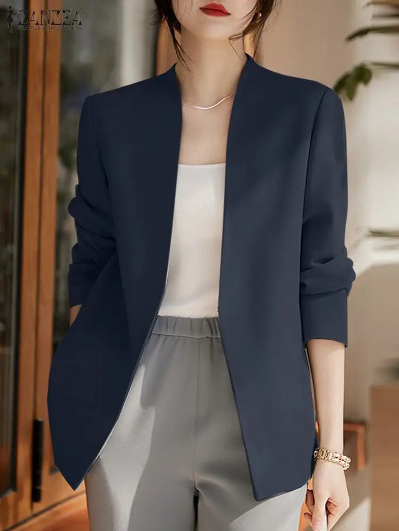 Woman Outwears  Autumn Cardigan Women Blazer Solid OL Work Suits Fashion Jackets Casual V Neck Long Sleeve Thin Coats