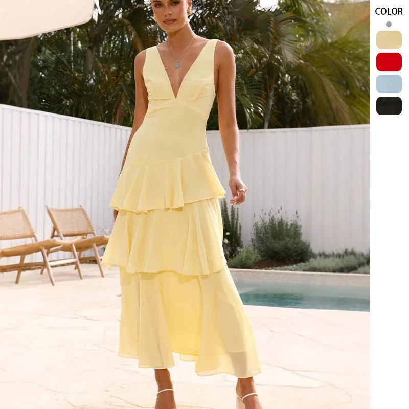 Custom Dresses Women Lady Elegant Ladies Designer Summer Dress for Women Clothing Manufacturers V Neck Women'S Casual Dresses