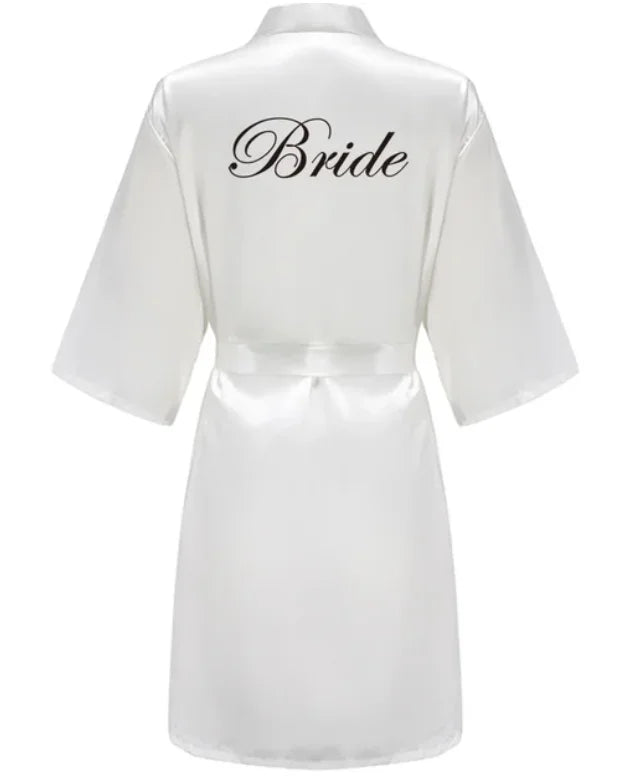 Wedding Party Team Bride Robe with Black Letters Kimono Satin Pajamas Bridesmaid Bathrobe SP2000