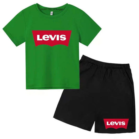 Summer T-Shirt Kids Set 4-13 Years Boys Girls Casual Short Sleeve Crew Neck T-Shirt + Shorts Flower Letter Mixed Print Clothing