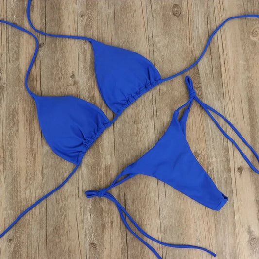 Sexy Bikini Set New Solid Color Bikinis Halter Neck Strap Thong Swimwear Bathing Suit Women 2 Pcs/Set Swimsuit Set for Beach