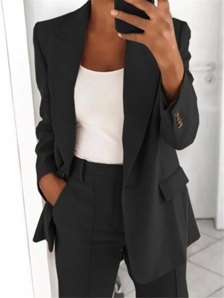 Fashion Women Solid Color 2 Piece Blazer Set Long Sleeve Casual Pocket Suit for Office Lady Can Also Be Purchased Separately