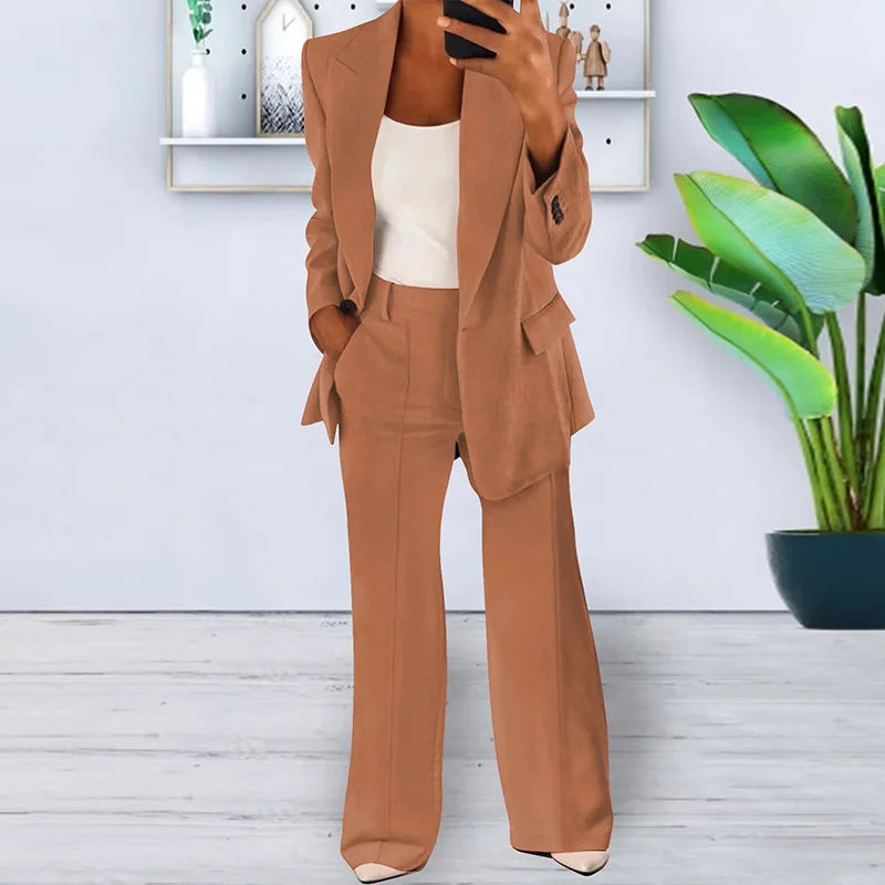 Fashion Women Solid Color 2 Piece Blazer Set Long Sleeve Casual Pocket Suit for Office Lady Can Also Be Purchased Separately