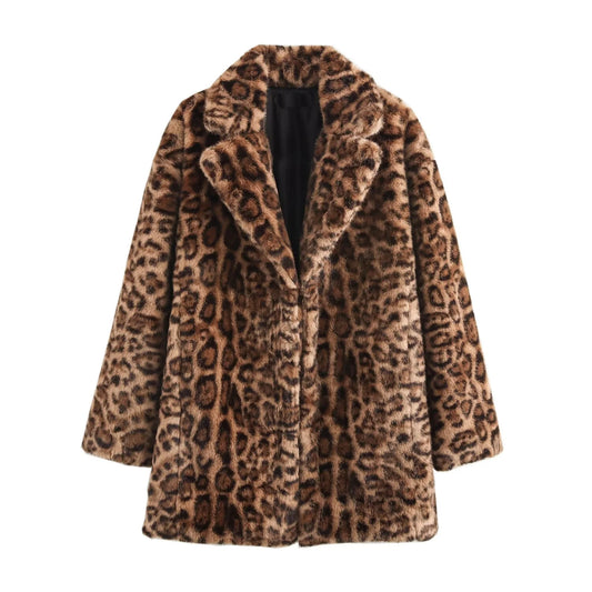 Women'S Coat Jacket Long Sleeved Lapel Animal Print with Pockets Autumn New Coat Jacket
