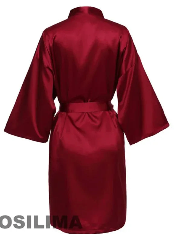 Wedding Party Team Bride Robe with Black Letters Kimono Satin Pajamas Bridesmaid Bathrobe SP2000