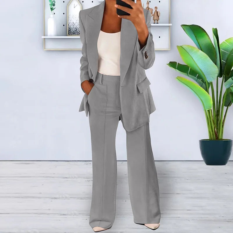 Fashion Women Solid Color 2 Piece Blazer Set Long Sleeve Casual Pocket Suit for Office Lady Can Also Be Purchased Separately