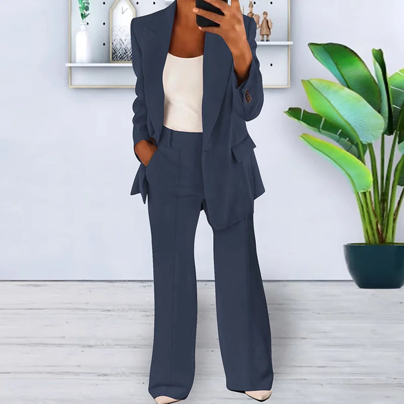 Fashion Women Solid Color 2 Piece Blazer Set Long Sleeve Casual Pocket Suit for Office Lady Can Also Be Purchased Separately