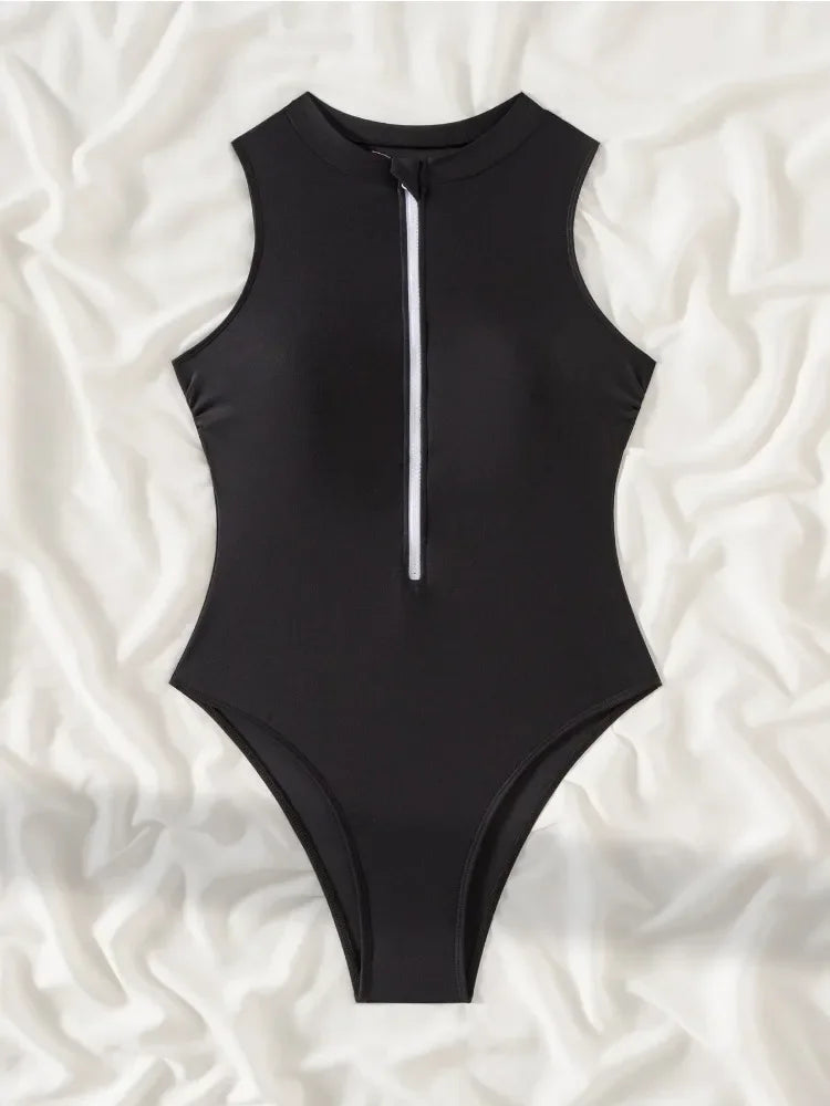 Vigoashely 2025 Solid Sleeveless Swimwear Women Sexy Push up One Piece Swimsuit Monokini Lady Brazilian Beach Bathing Suit