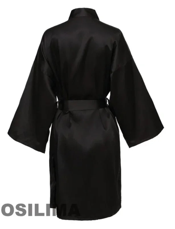 Wedding Party Team Bride Robe with Black Letters Kimono Satin Pajamas Bridesmaid Bathrobe SP2000