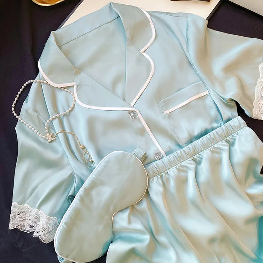 New Ice Silk Pajamas Women'S Summer Simple Ins High Value Sweet Girl Short-Sleeved Pajamas Homewear Summer Women'S Clothing