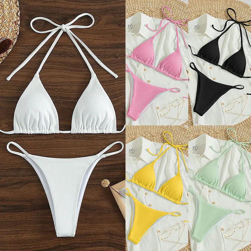 Summer Swimsuit Women Sexy Bikini Set Push-Up Padded Bra Thong Two Pieces Swimwear Beachwear Bathing Suit Female Sexy Swimsuits