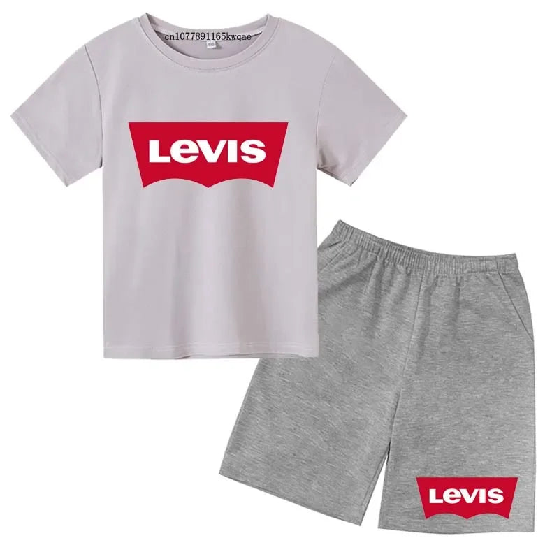 Summer T-Shirt Kids Set 4-13 Years Boys Girls Casual Short Sleeve Crew Neck T-Shirt + Shorts Flower Letter Mixed Print Clothing