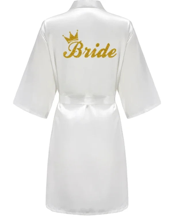 Wedding Party Team Bride Robe with Black Letters Kimono Satin Pajamas Bridesmaid Bathrobe SP2000
