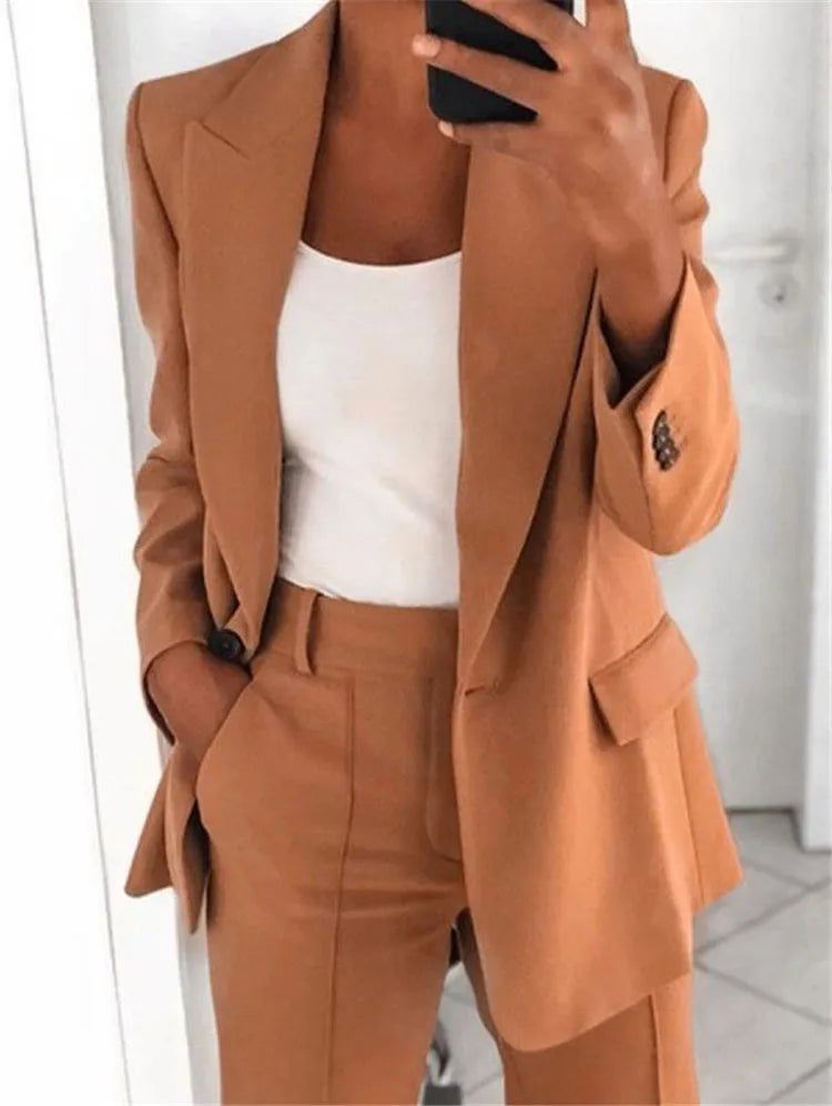 Fashion Women Solid Color 2 Piece Blazer Set Long Sleeve Casual Pocket Suit for Office Lady Can Also Be Purchased Separately