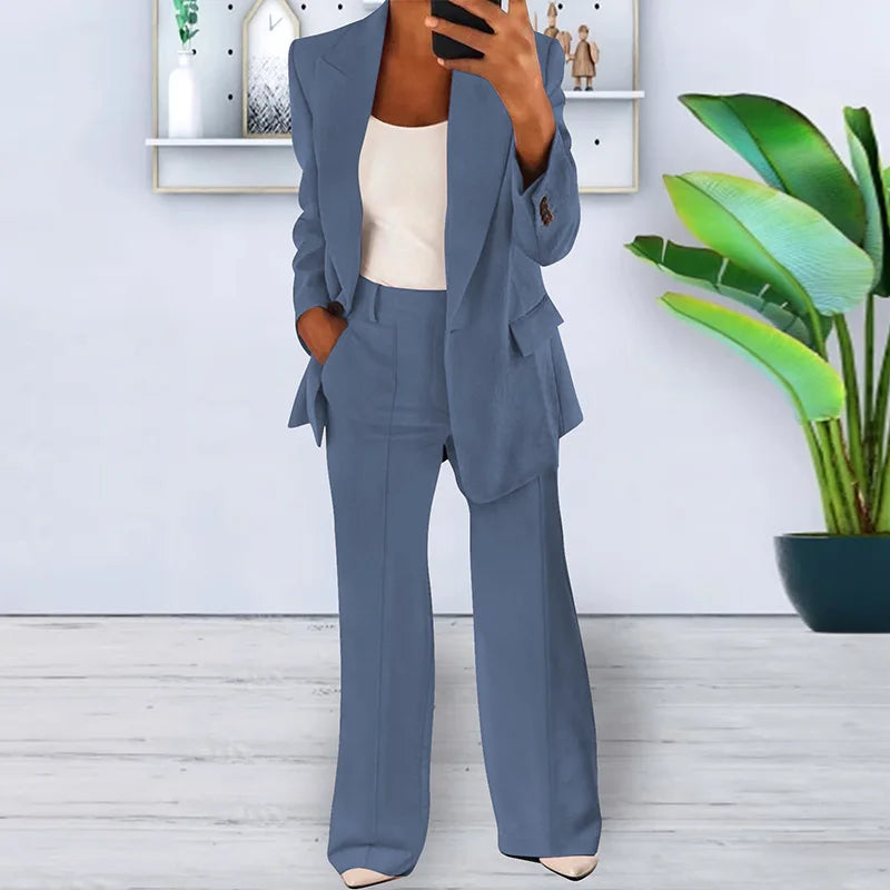 Fashion Women Solid Color 2 Piece Blazer Set Long Sleeve Casual Pocket Suit for Office Lady Can Also Be Purchased Separately