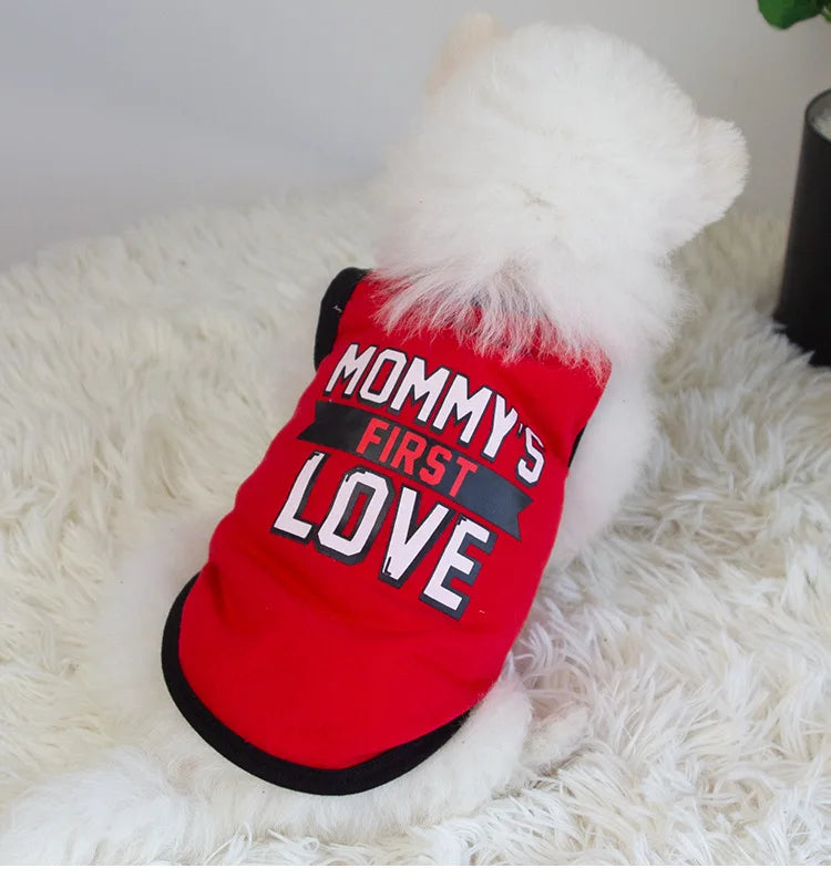 Red Pet Dog Clothes for Small Dogs Cat Vest T Shirts Chihuahua Cool Puppy Clothing Print Mommy‘S First Love for Halloween