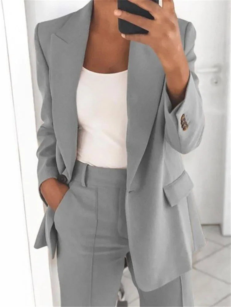 Fashion Women Solid Color 2 Piece Blazer Set Long Sleeve Casual Pocket Suit for Office Lady Can Also Be Purchased Separately