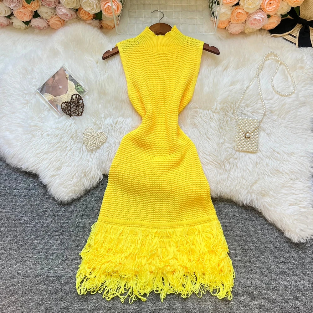 Women Dress 2025 New Summer Fashion Sexy Openwork Stitching Sleeveless Bodycon Party Dress Korean Lady Beach Vestidos