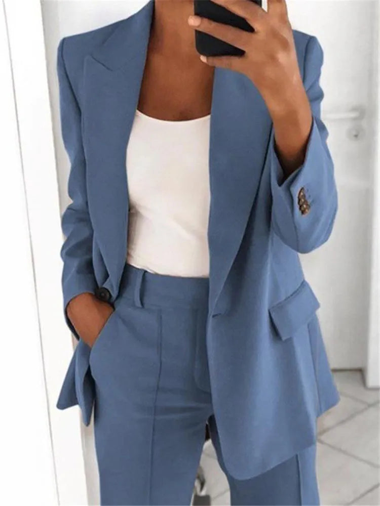Fashion Women Solid Color 2 Piece Blazer Set Long Sleeve Casual Pocket Suit for Office Lady Can Also Be Purchased Separately