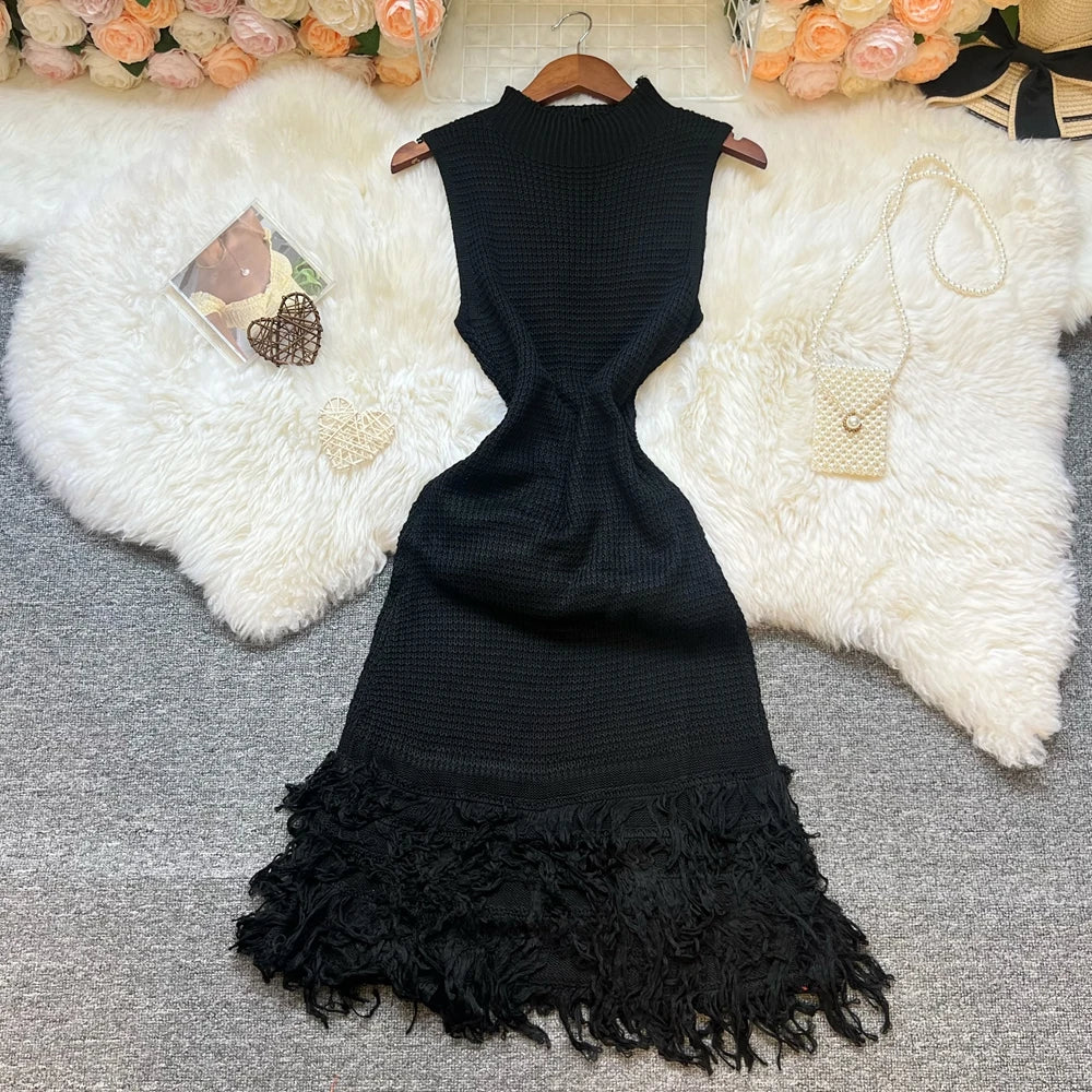 Women Dress 2025 New Summer Fashion Sexy Openwork Stitching Sleeveless Bodycon Party Dress Korean Lady Beach Vestidos