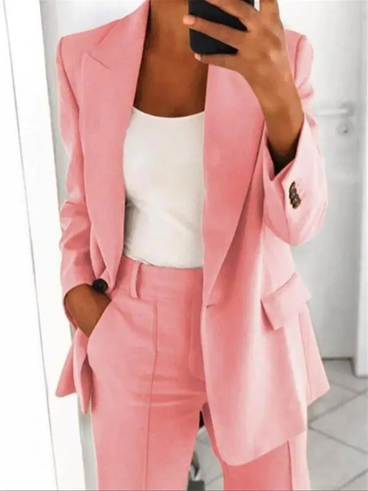Fashion Women Solid Color 2 Piece Blazer Set Long Sleeve Casual Pocket Suit for Office Lady Can Also Be Purchased Separately