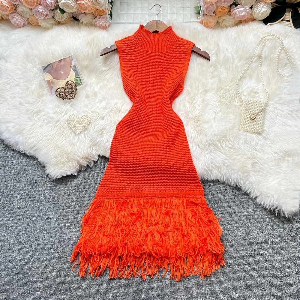 Women Dress 2025 New Summer Fashion Sexy Openwork Stitching Sleeveless Bodycon Party Dress Korean Lady Beach Vestidos