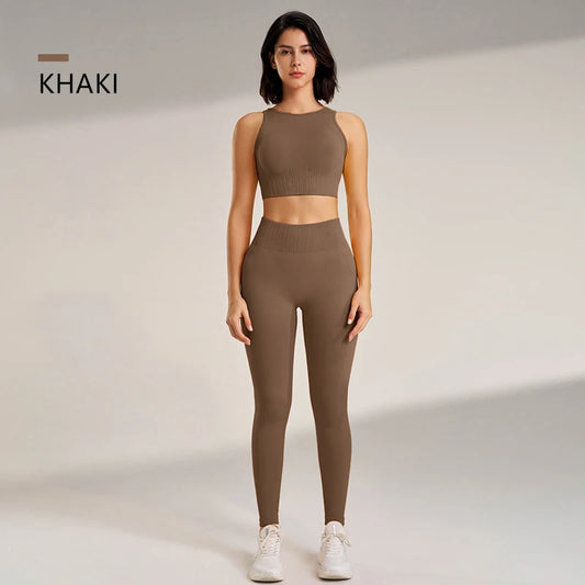 Yoga Clothing Set Women'S High Waisted Leggings and Top Two Piece Seamless Fitness Exercise Clothing Fitness Underwear plus Size