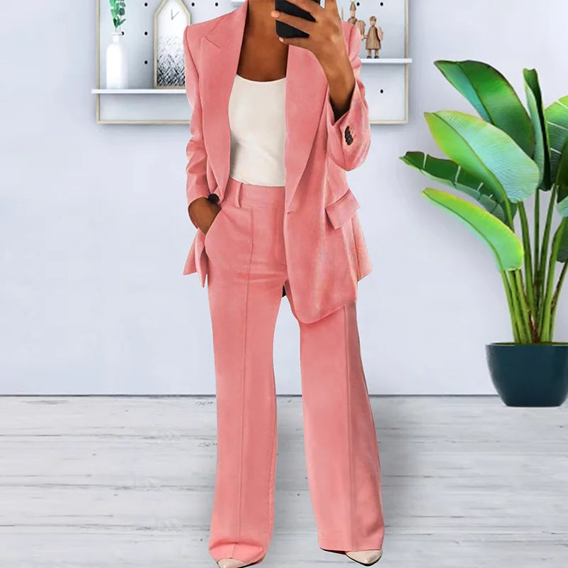 Fashion Women Solid Color 2 Piece Blazer Set Long Sleeve Casual Pocket Suit for Office Lady Can Also Be Purchased Separately