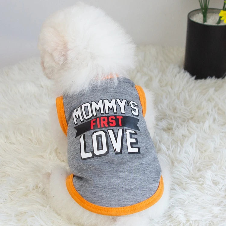 Red Pet Dog Clothes for Small Dogs Cat Vest T Shirts Chihuahua Cool Puppy Clothing Print Mommy‘S First Love for Halloween