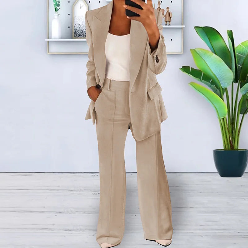 Fashion Women Solid Color 2 Piece Blazer Set Long Sleeve Casual Pocket Suit for Office Lady Can Also Be Purchased Separately