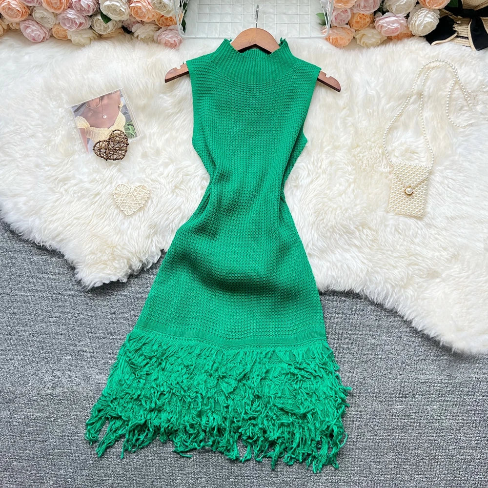 Women Dress 2025 New Summer Fashion Sexy Openwork Stitching Sleeveless Bodycon Party Dress Korean Lady Beach Vestidos