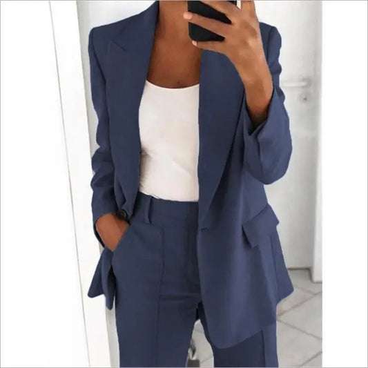 Fashion Women Solid Color 2 Piece Blazer Set Long Sleeve Casual Pocket Suit for Office Lady Can Also Be Purchased Separately