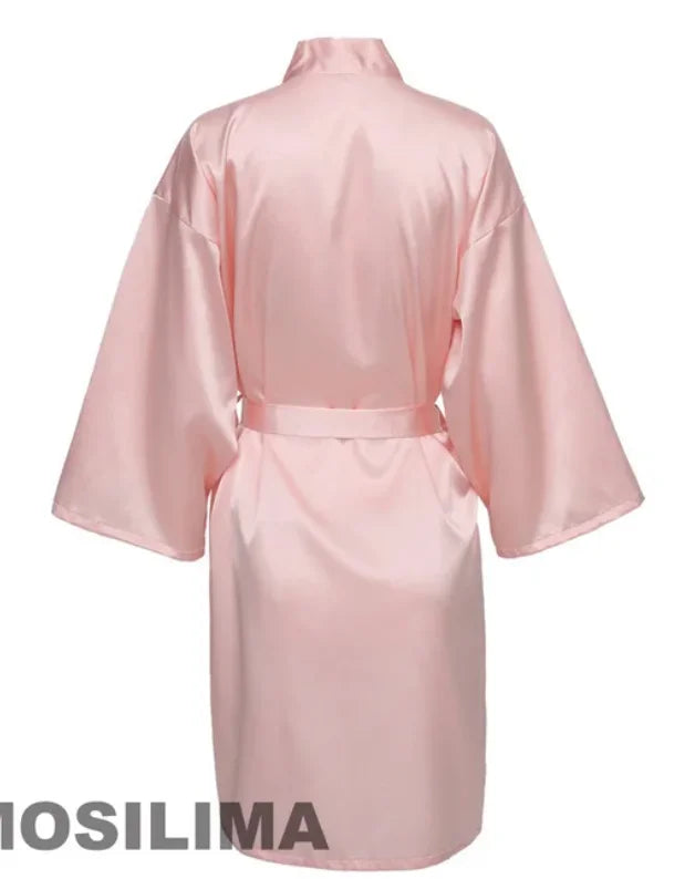 Wedding Party Team Bride Robe with Black Letters Kimono Satin Pajamas Bridesmaid Bathrobe SP2000
