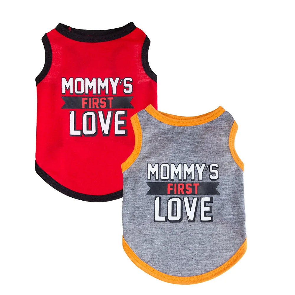 Red Pet Dog Clothes for Small Dogs Cat Vest T Shirts Chihuahua Cool Puppy Clothing Print Mommy‘S First Love for Halloween
