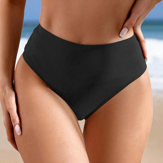 Women High Waist Bikini Bottom Tanga Solid Color Seamless Underwear Beach Wear Swimming Trunks Female Pleated Swim Shorts