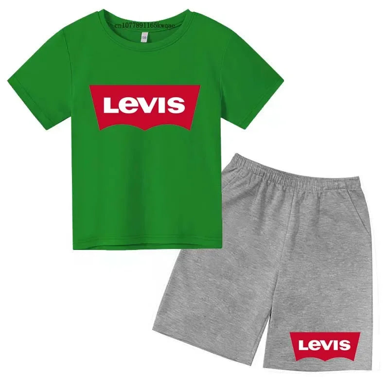 Summer T-Shirt Kids Set 4-13 Years Boys Girls Casual Short Sleeve Crew Neck T-Shirt + Shorts Flower Letter Mixed Print Clothing